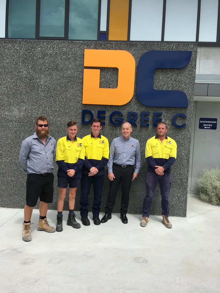 With Degree C General Manager Michael Rogers are (from left) Matthew Smith, Jake Roberts, Joshua Harris and Bradey Young.