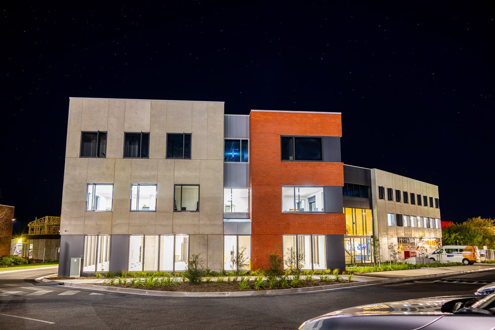 Indie School - Night 3 The new three-storey Indie School campus in Devonport, Tasmania, where Degree C delivered electrical, data and communications, solar, security, fire protection, HVAC and building management services.